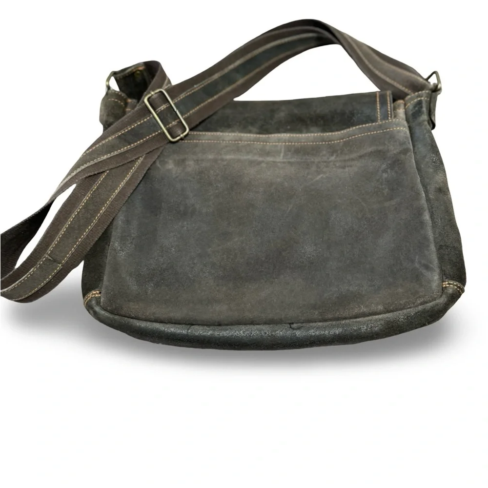 Vintage Brown Leather Rough Suede Messenger Bag Canvas /Leather Strap Men’s
